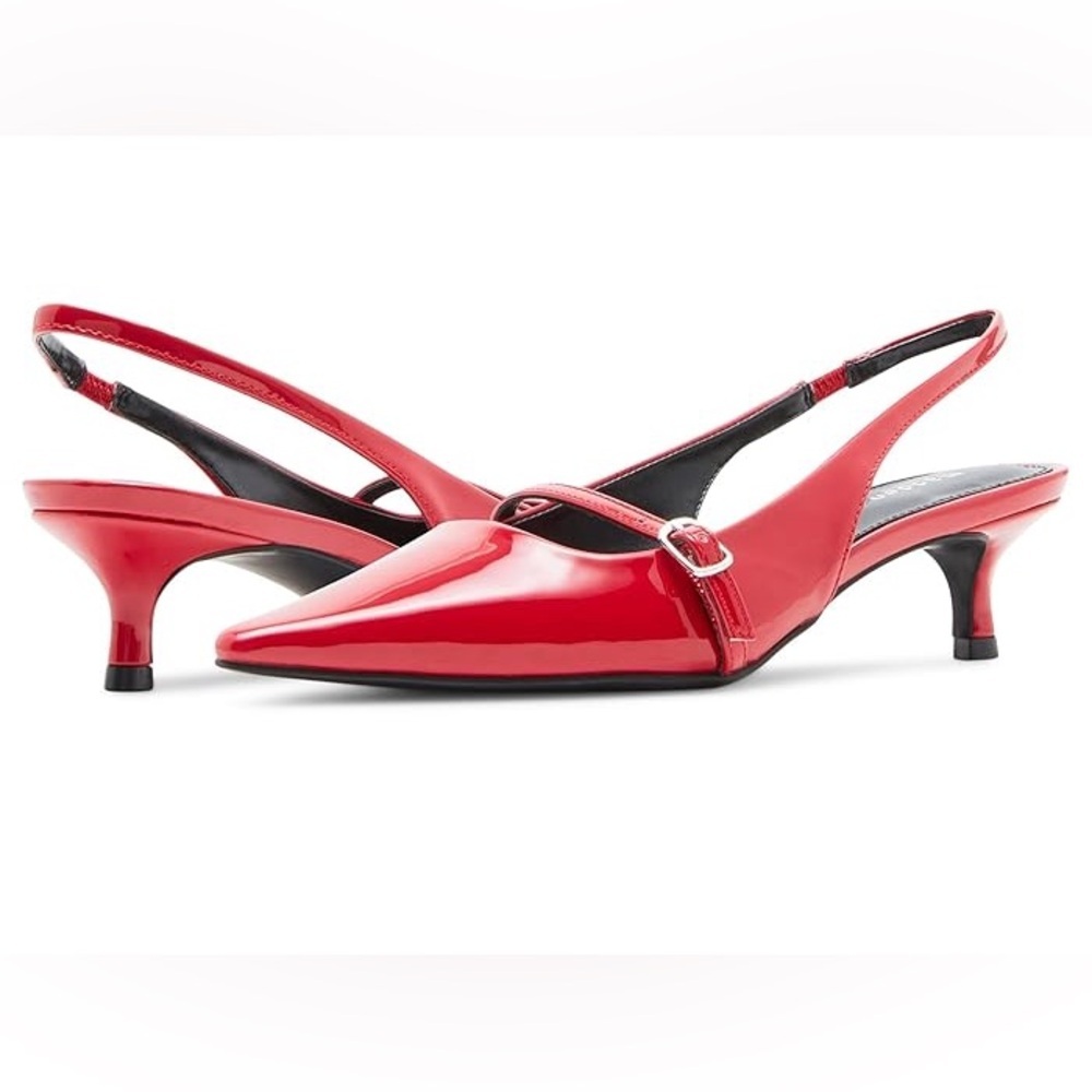 Red Patent Leather Slingback Kitten Heels